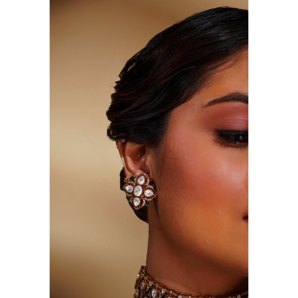 Zevar By Geeta Ganessa Polki Green Choker with Pair Of Earrings