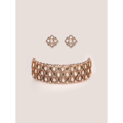Zevar By Geeta Ganessa Polki Green Choker with Pair Of Earrings