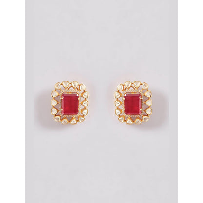 Zevar By Geeta Aarna Moissanite Red Necklace with Pair Of Earrings