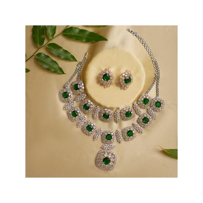 Zevar By Geeta Diana Diamond Green Necklace with Pair Of Earrings