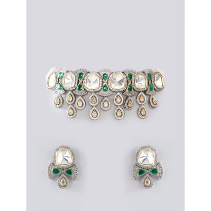 Zevar By Geeta Charita Polki White Choker with Pair Of Earrings