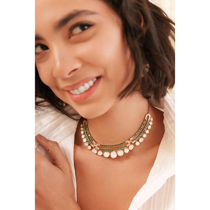 Zevar By Geeta Damaya Moissanite Green Necklace with Pair Of Earrings