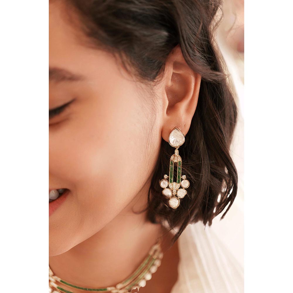 Zevar By Geeta Damaya Moissanite Green Necklace with Pair Of Earrings