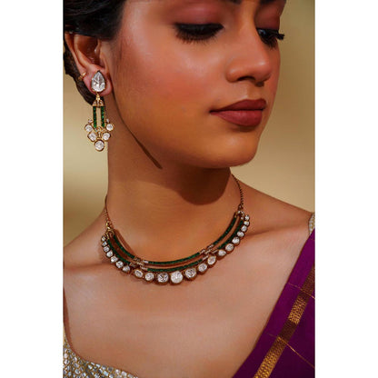 Zevar By Geeta Damaya Moissanite Green Necklace with Pair Of Earrings