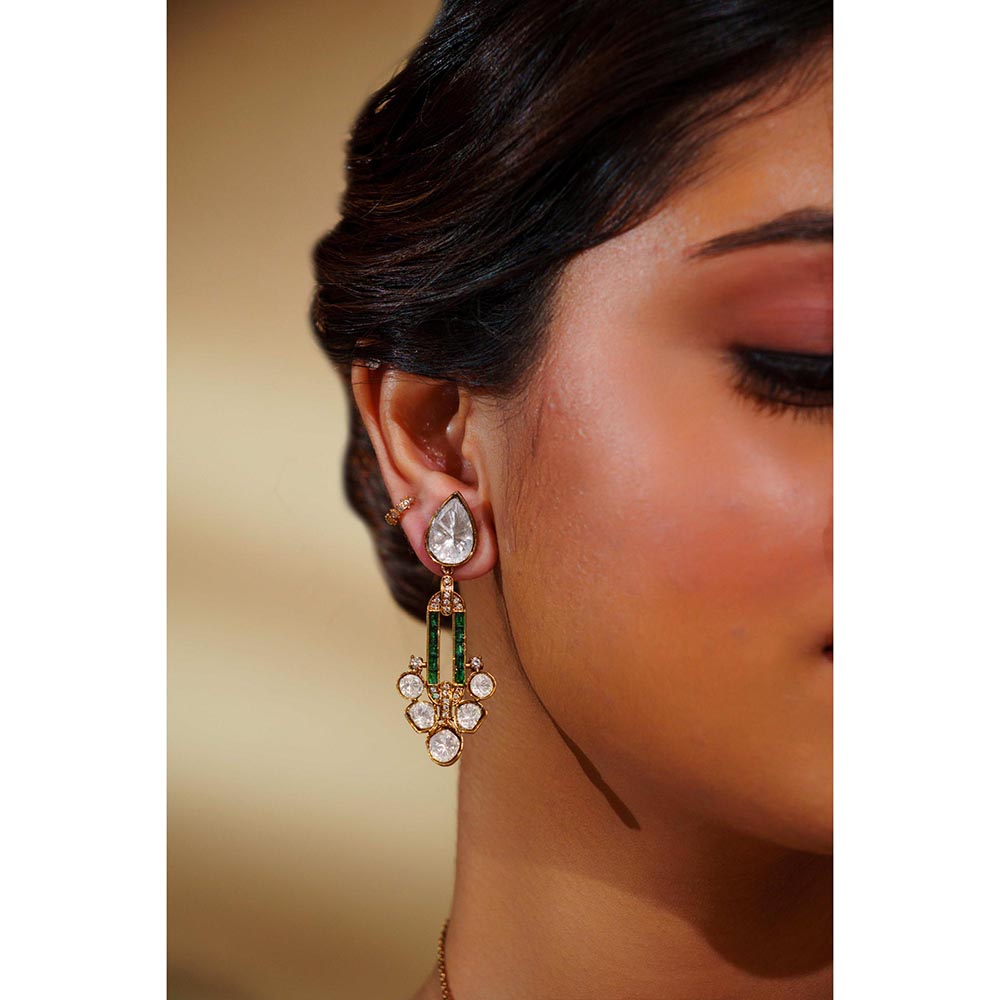 Zevar By Geeta Damaya Moissanite Green Necklace with Pair Of Earrings