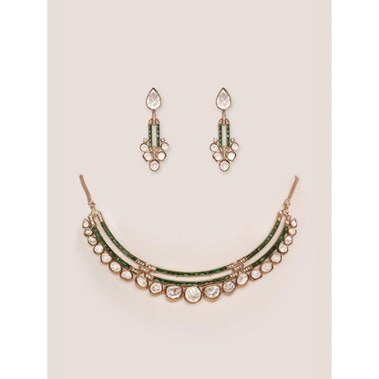 Zevar By Geeta Damaya Moissanite Green Necklace with Pair Of Earrings