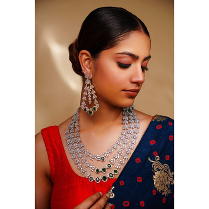 Zevar By Geeta Falak Diamond Green Necklace with Pair Of Earrings