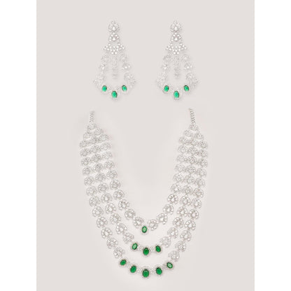 Zevar By Geeta Falak Diamond Green Necklace with Pair Of Earrings