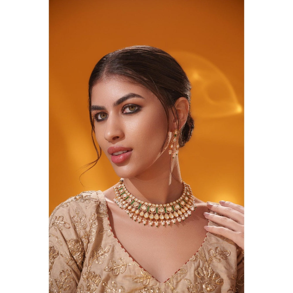 Zevar By Geeta Aarshna Moissanite White Necklace with Pair Of Earrings