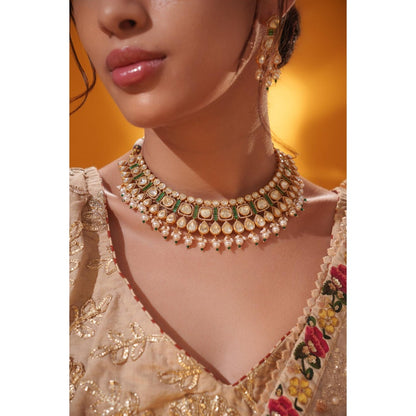 Zevar By Geeta Aarshna Moissanite White Necklace with Pair Of Earrings