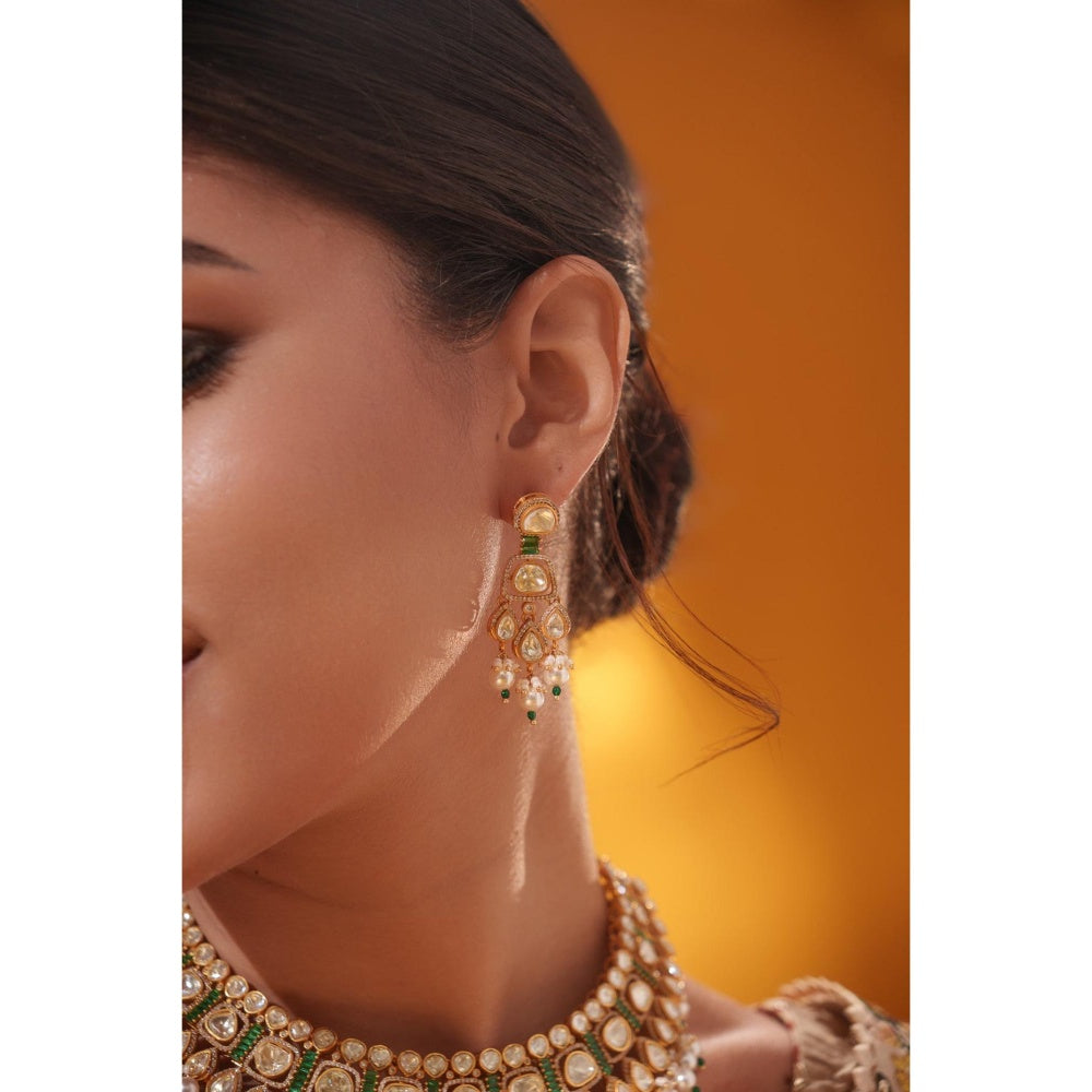 Zevar By Geeta Aarshna Moissanite White Necklace with Pair Of Earrings