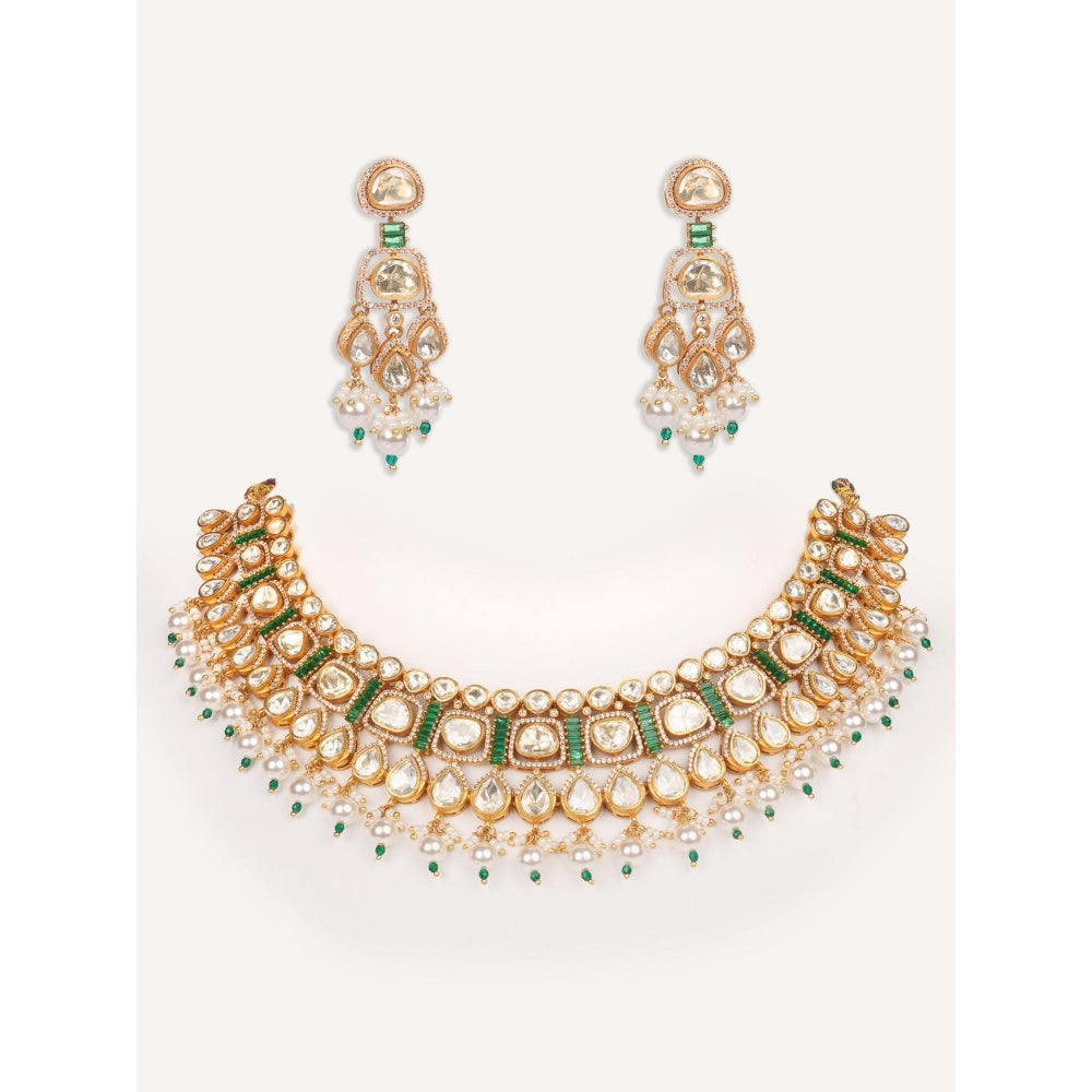 Zevar By Geeta Aarshna Moissanite White Necklace with Pair Of Earrings