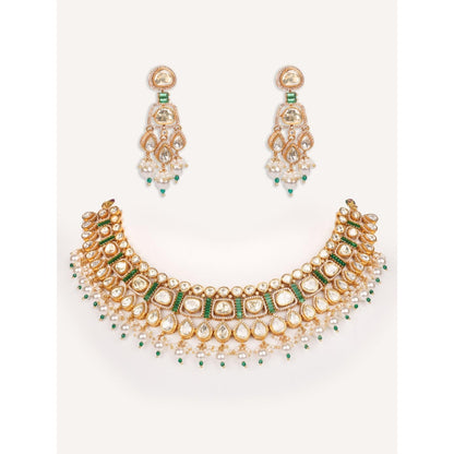 Zevar By Geeta Aarshna Moissanite White Necklace with Pair Of Earrings