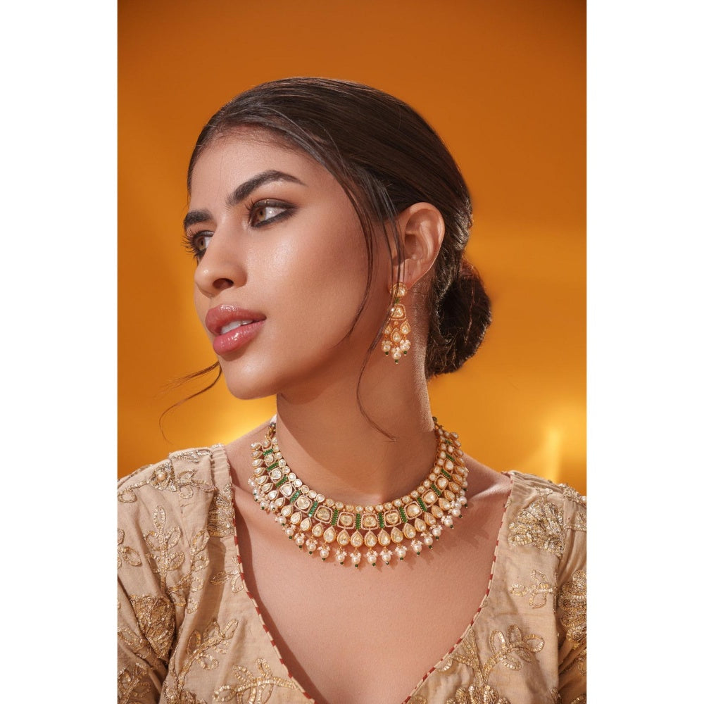 Zevar By Geeta Aarshna Moissanite White Necklace with Pair Of Earrings