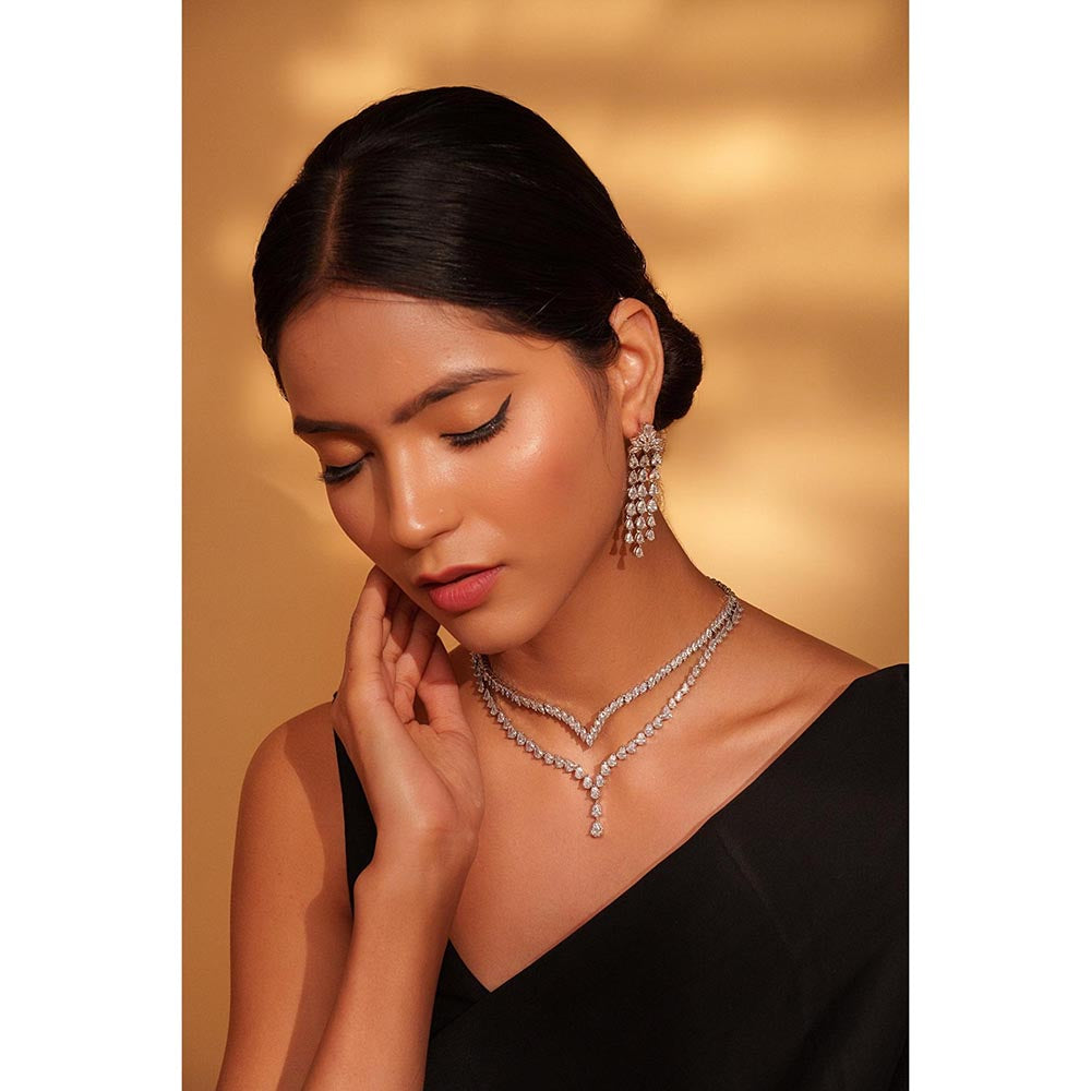 Zevar By Geeta Izel Diamond White Necklace with Pair Of Earrings