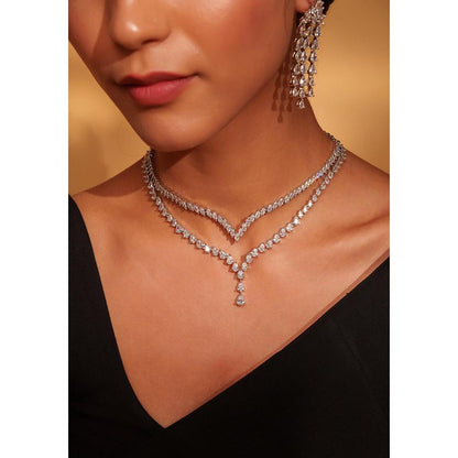 Zevar By Geeta Izel Diamond White Necklace with Pair Of Earrings