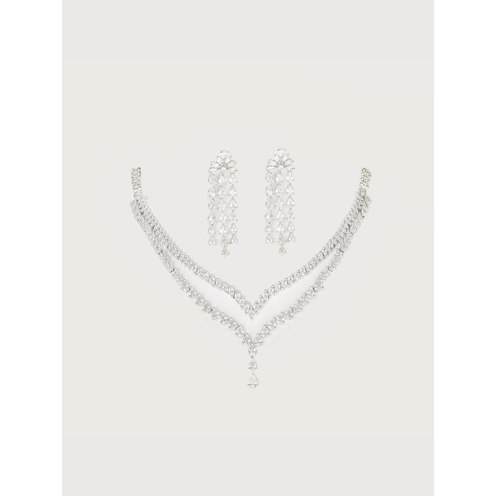 Zevar By Geeta Izel Diamond White Necklace with Pair Of Earrings
