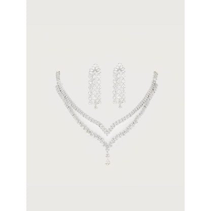 Zevar By Geeta Izel Diamond White Necklace with Pair Of Earrings