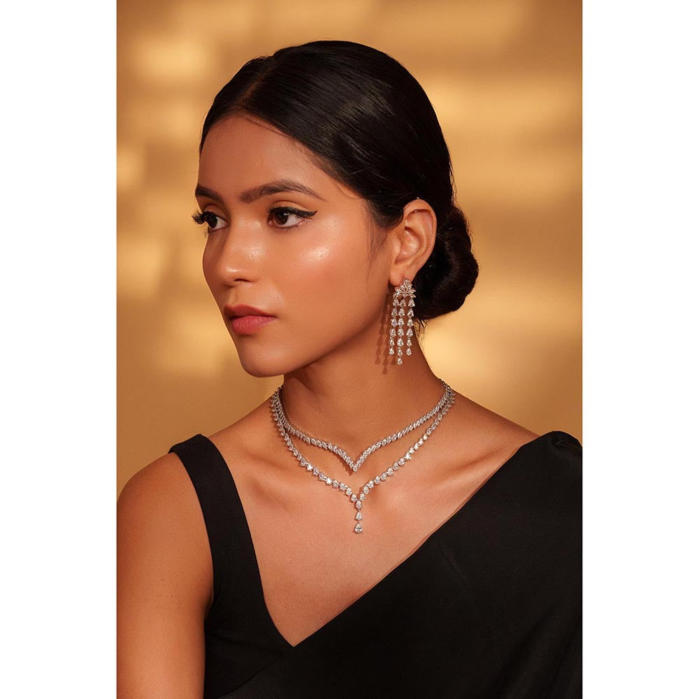 Zevar By Geeta Izel Diamond White Necklace with Pair Of Earrings