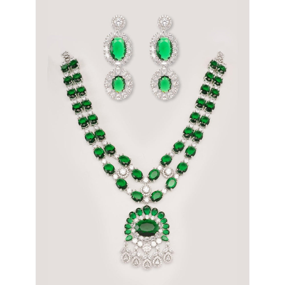 Zevar By Geeta Alyssa Diamond Green Necklace with Pair Of Earrings