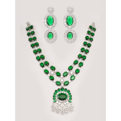 Zevar By Geeta Alyssa Diamond Green Necklace with Pair Of Earrings