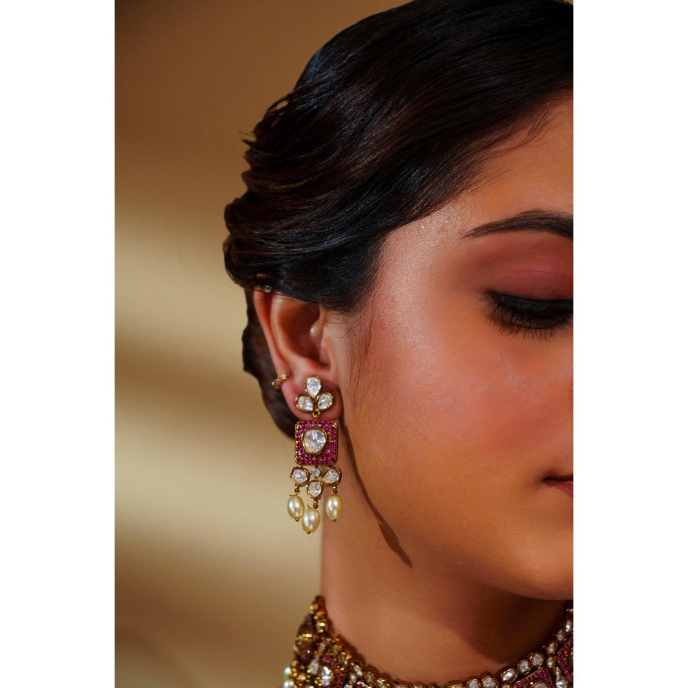 Zevar By Geeta Arunika Pink Polki Choker with Pair Of Earrings