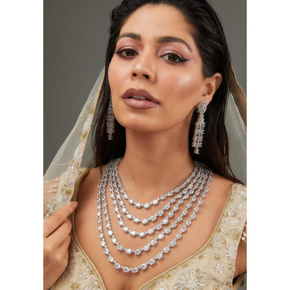 Zevar By Geeta White Rehmani Diamond Necklace with Pair Of Earrings