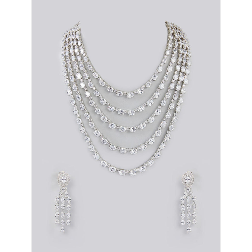 Zevar By Geeta White Rehmani Diamond Necklace with Pair Of Earrings