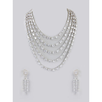 Zevar By Geeta White Rehmani Diamond Necklace with Pair Of Earrings
