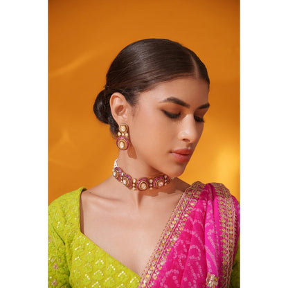 Zevar By Geeta Tarisha Pink Polki Choker with Pair Of Earrings