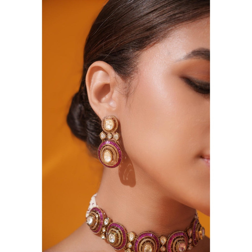 Zevar By Geeta Tarisha Pink Polki Choker with Pair Of Earrings
