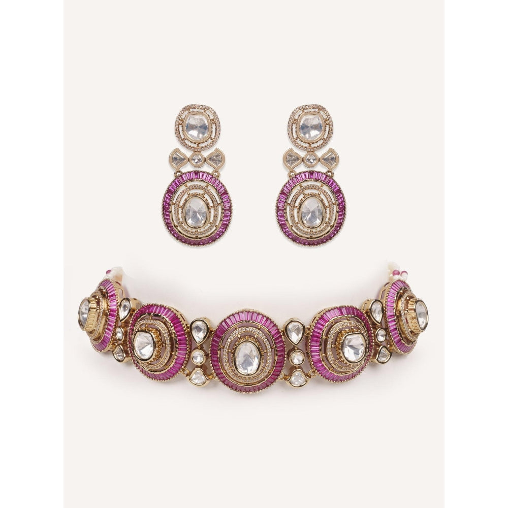 Zevar By Geeta Tarisha Pink Polki Choker with Pair Of Earrings