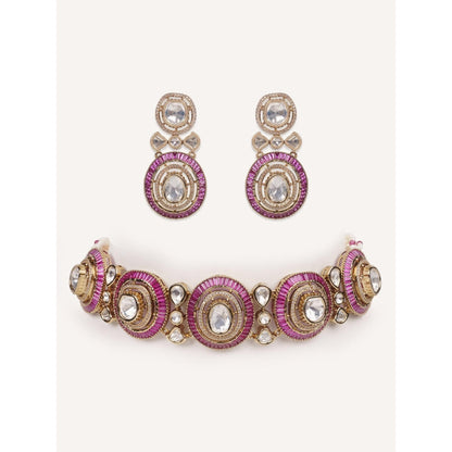 Zevar By Geeta Tarisha Pink Polki Choker with Pair Of Earrings