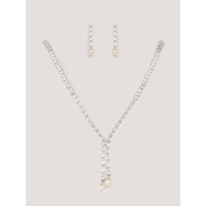 Zevar By Geeta White Naisha Diamond Necklace with Pair Of Earrings