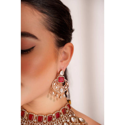 Zevar By Geeta Zubaida Red Polki Necklace with Pair Of Earrings and Maang Tikka