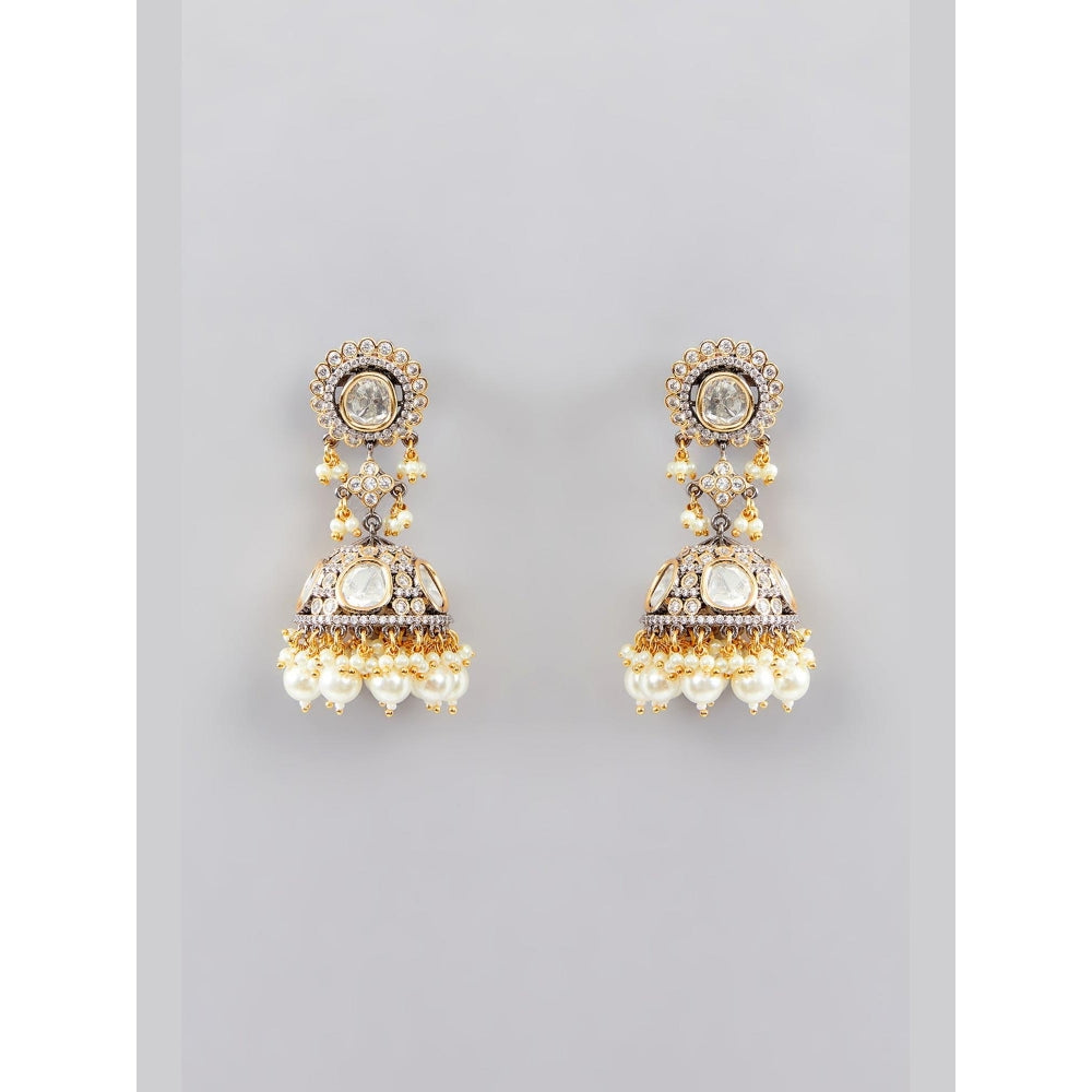 Zevar By Geeta Blue Mihika Pearl Kundan Necklace with Pair Of Earrings and Maang Tikka