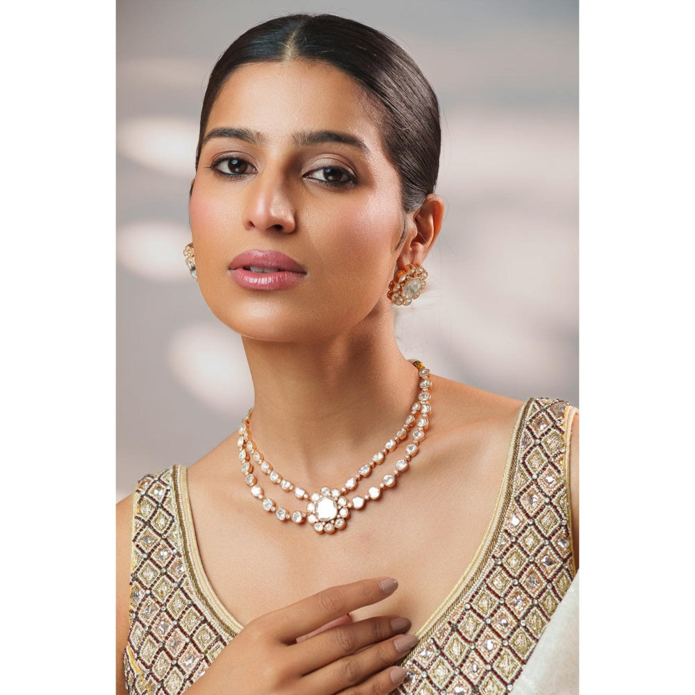 Zevar By Geeta White Maithili Kundan Necklace with Pair Of Earrings