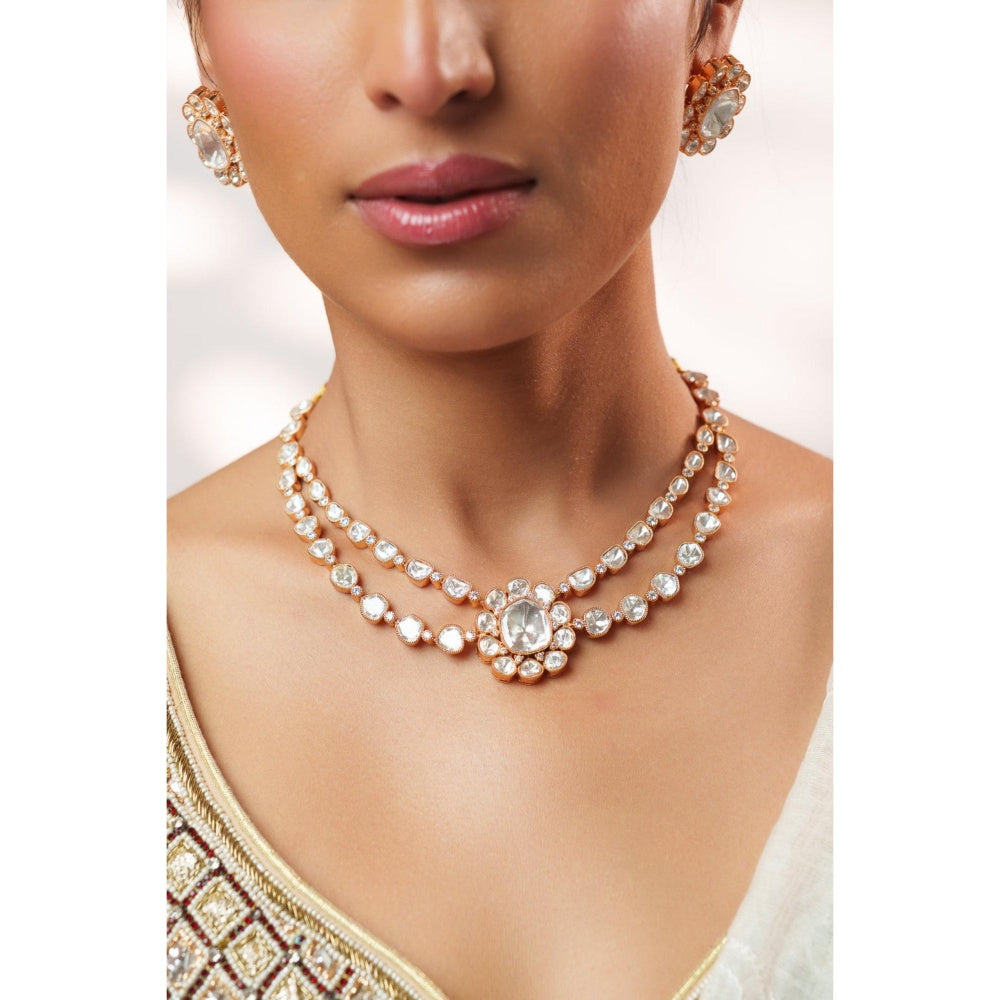 Zevar By Geeta White Maithili Kundan Necklace with Pair Of Earrings