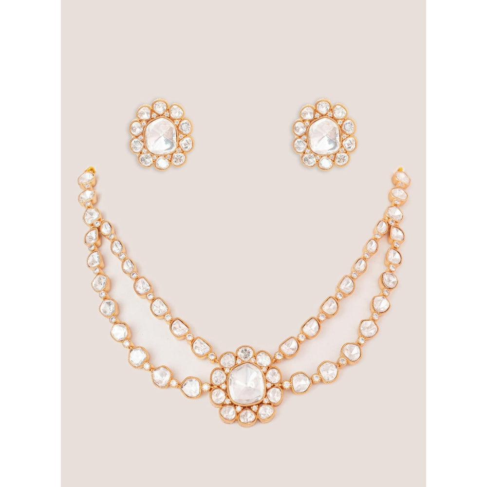Zevar By Geeta White Maithili Kundan Necklace with Pair Of Earrings