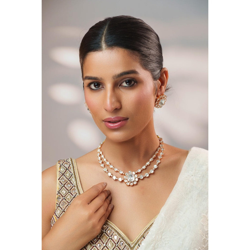 Zevar By Geeta White Maithili Kundan Necklace with Pair Of Earrings