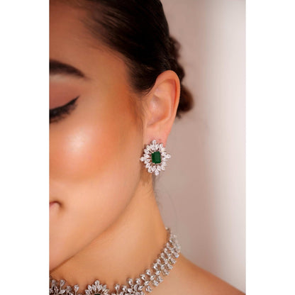 Zevar By Geeta Myra Green Emerald Diamond Choker with Pair Of Earrings
