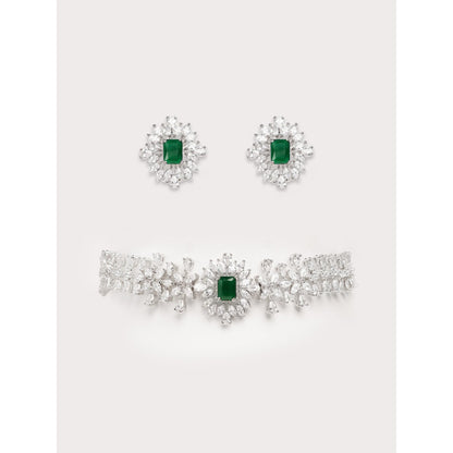 Zevar By Geeta Myra Green Emerald Diamond Choker with Pair Of Earrings