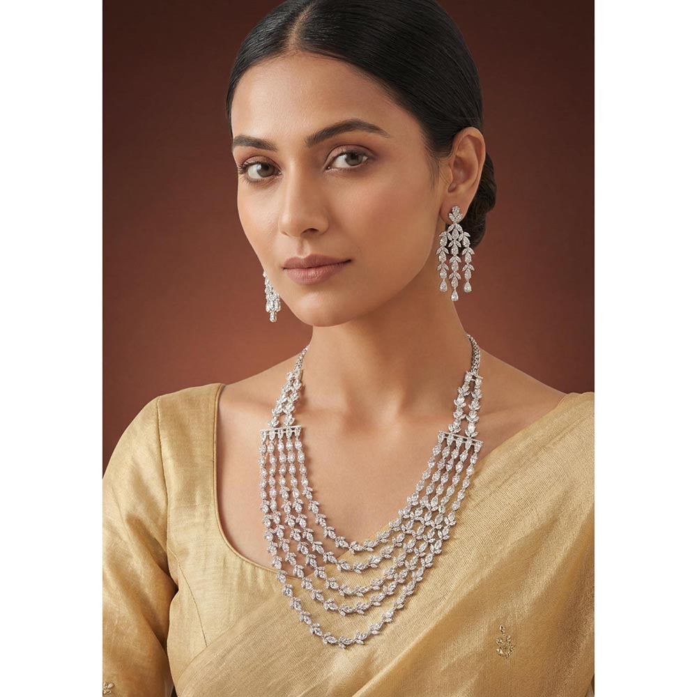 Zevar By Geeta White Jhanvi Diamond Necklace with Pair Of Earrings