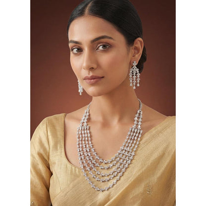 Zevar By Geeta White Jhanvi Diamond Necklace with Pair Of Earrings
