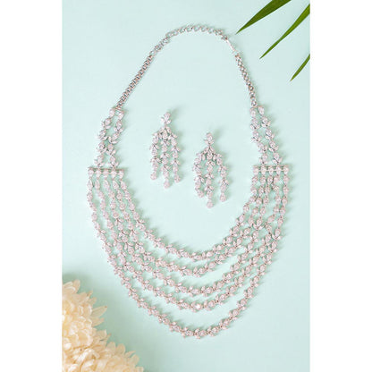 Zevar By Geeta White Jhanvi Diamond Necklace with Pair Of Earrings