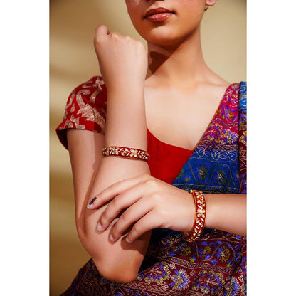 Zevar By Geeta Golden Femina Red Kundan Meenakari Bangles
