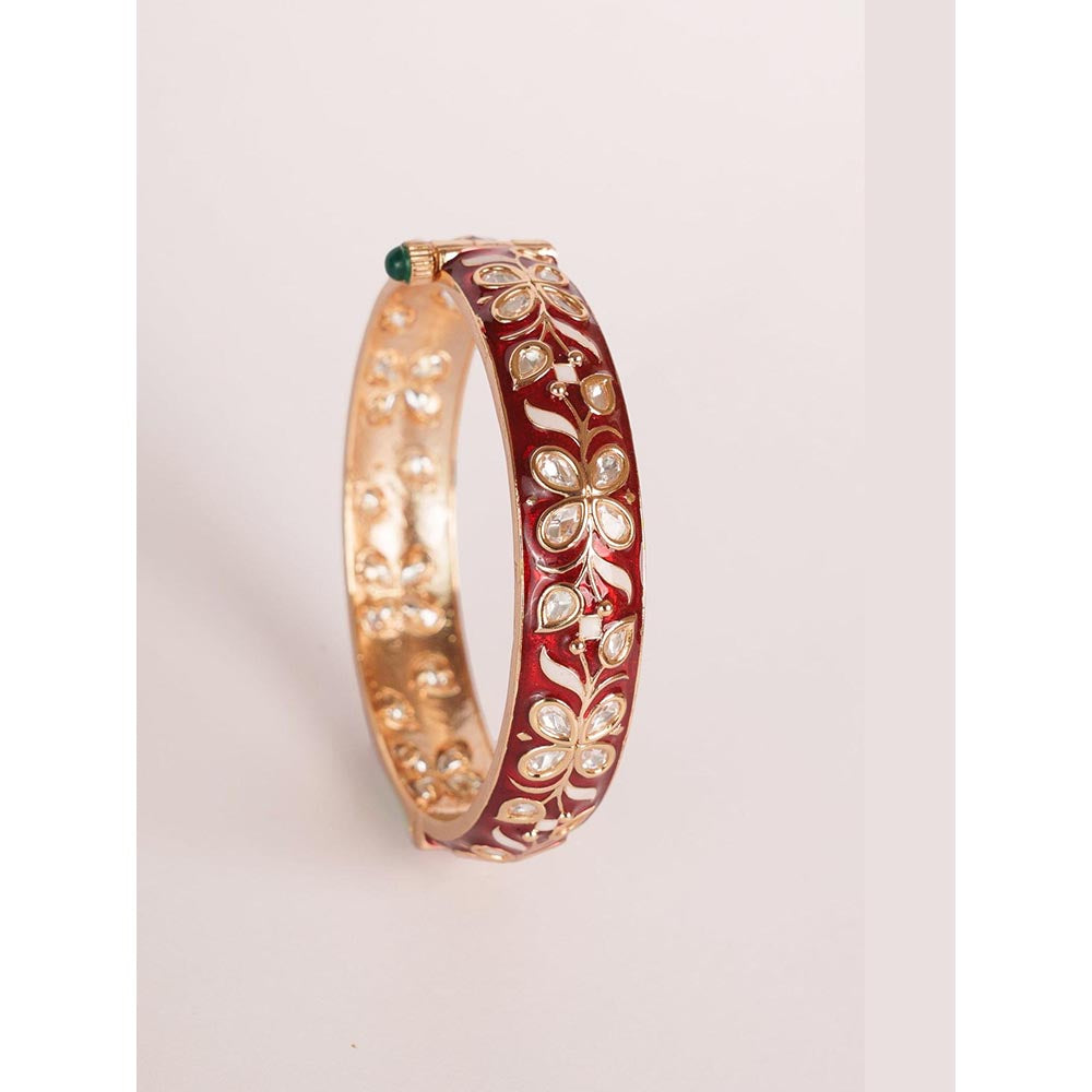 Zevar By Geeta Golden Femina Red Kundan Meenakari Bangles