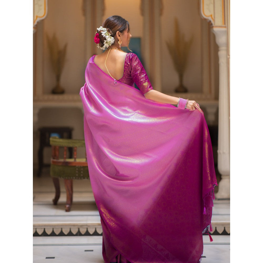 ZILIKAA Purple Kanjeevaram Silk Saree with Unstitched Blouse
