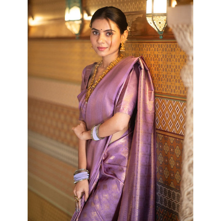 ZILIKAA Lavender Kanjeevaram Silk Saree with Unstitched Blouse