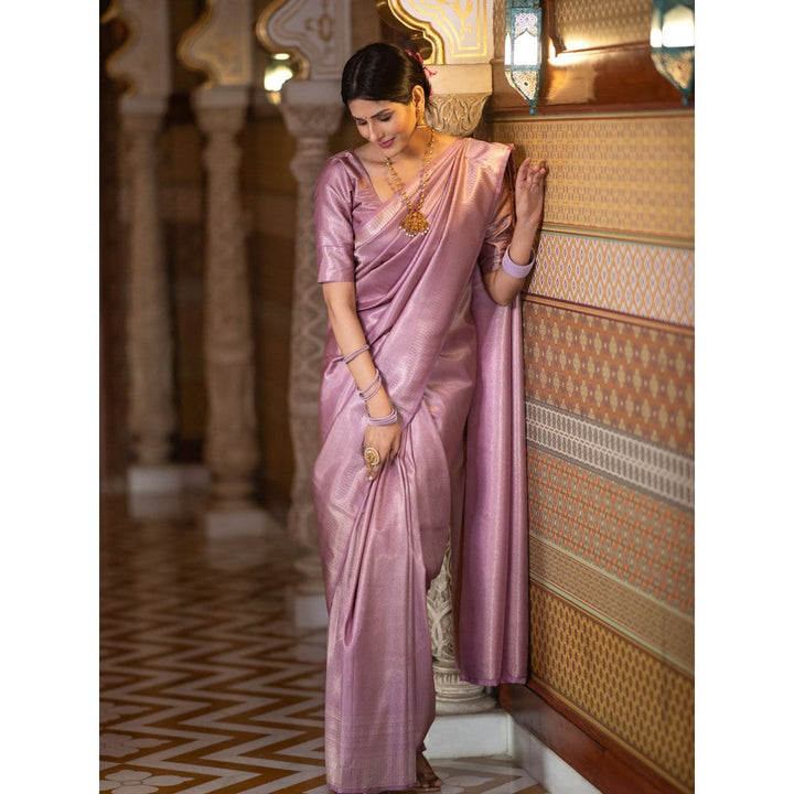ZILIKAA Lavender Kanchipuram Silk Saree with Unstitched Blouse